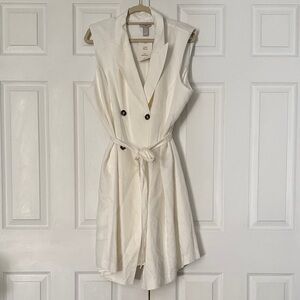 Elegant Linen Off White Sleeveless Dress